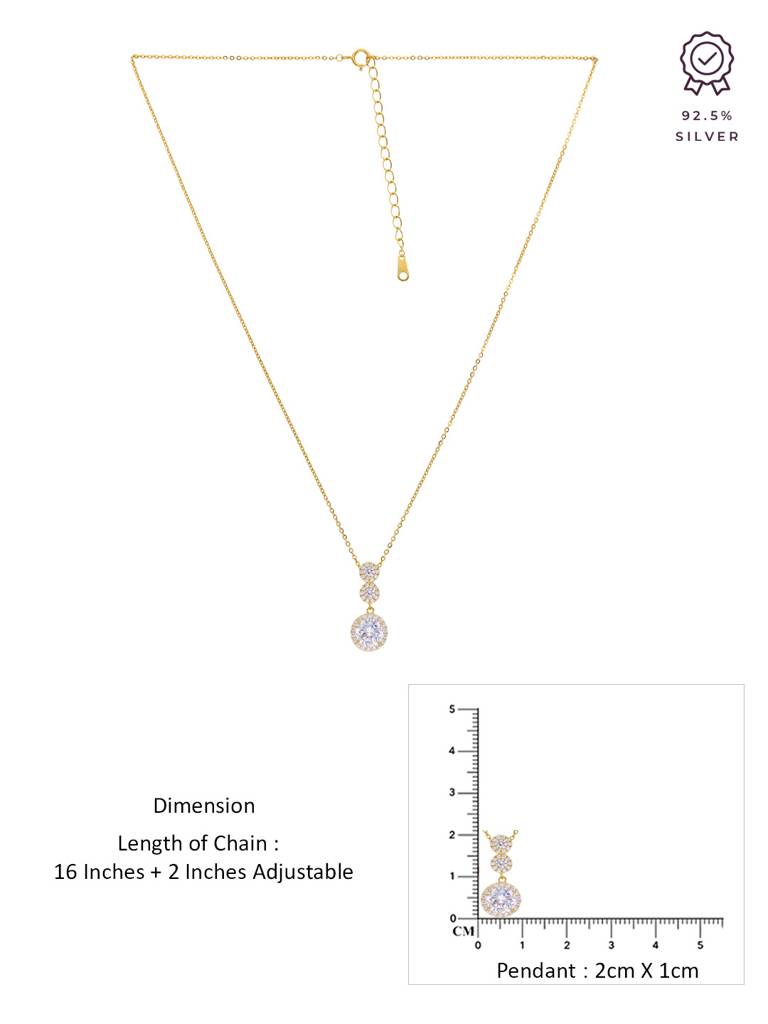 Sterling Silver Gold Radiant Triple Zircon Drop Casual Necklace : NLCS426-G-NA