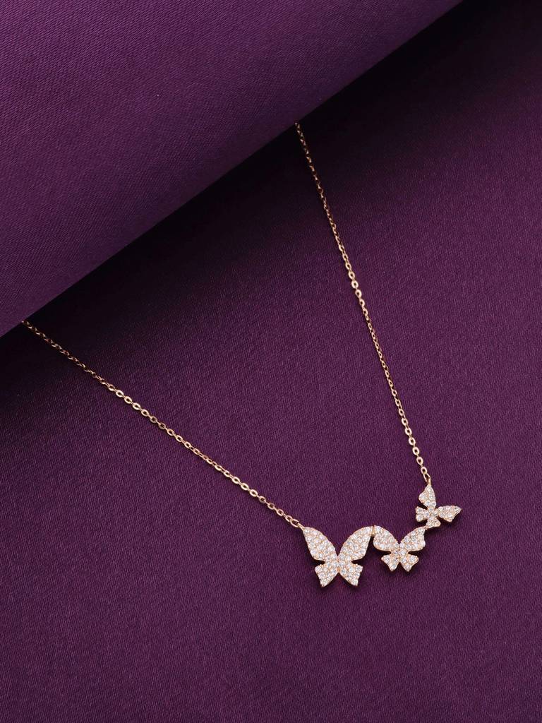 Sterling Silver Rose Gold Butterfly Casual Chain Necklace : NLCS428-RG-NA