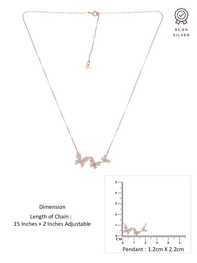 Sterling Silver Rose Gold Butterfly Casual Chain Necklace : NLCS428-RG-NA