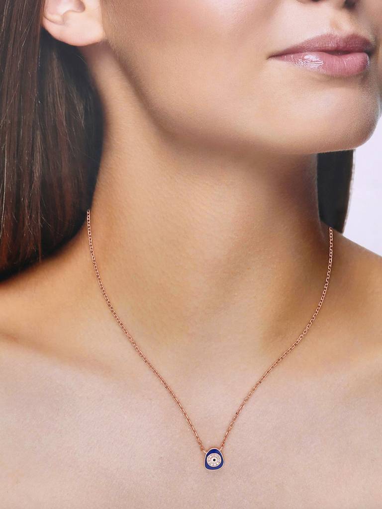 Sterling Silver Rose Gold Stylish Single Abstract Evil Eye Chain Necklace : NLCS430-RG-NA