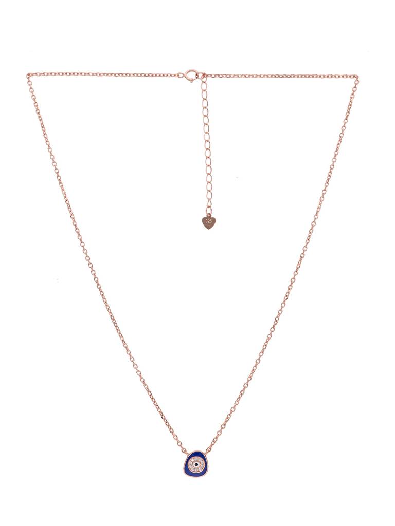 Sterling Silver Rose Gold Stylish Single Abstract Evil Eye Chain Necklace : NLCS430-RG-NA