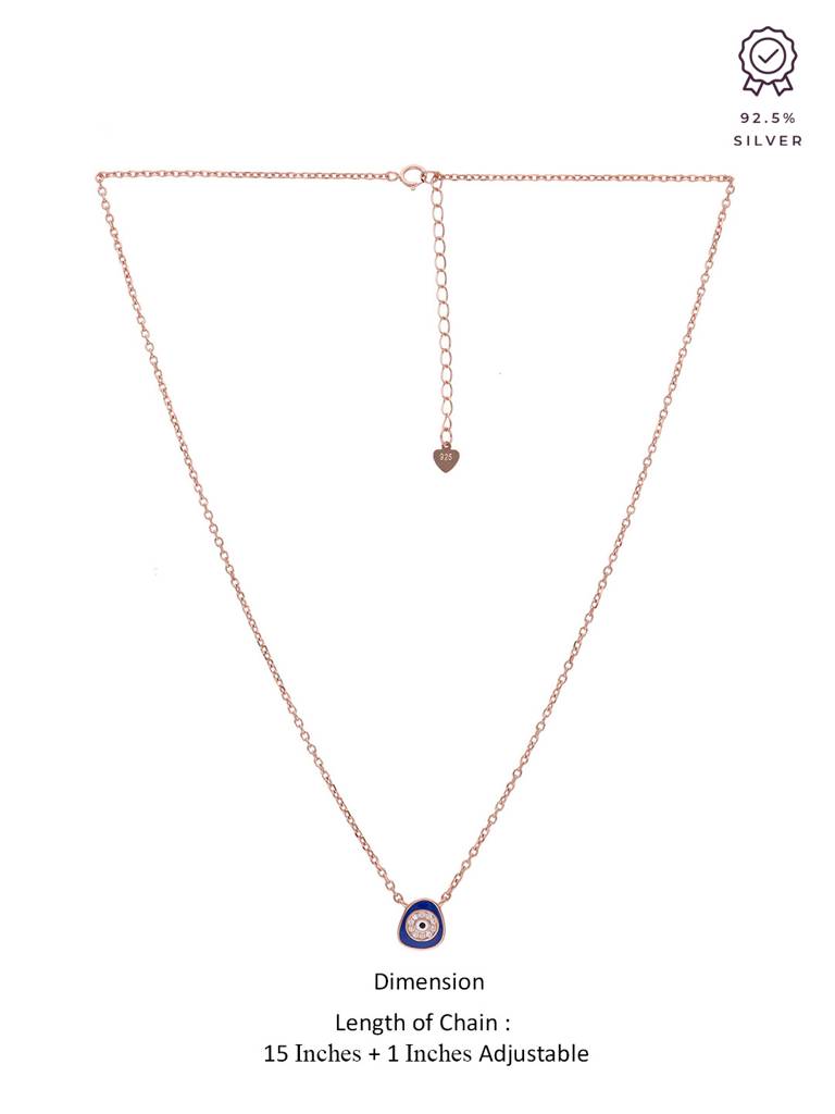 Sterling Silver Rose Gold Stylish Single Abstract Evil Eye Chain Necklace : NLCS430-RG-NA