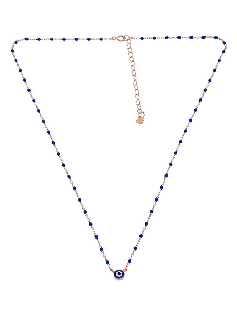 Sterling Silver Rose Gold Single Evil Eye Blue Beads Chain Necklace : NLCS432-RG-NA