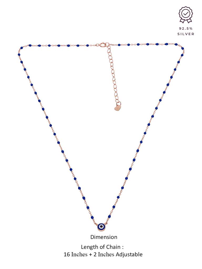 Sterling Silver Rose Gold Single Evil Eye Blue Beads Chain Necklace : NLCS432-RG-NA