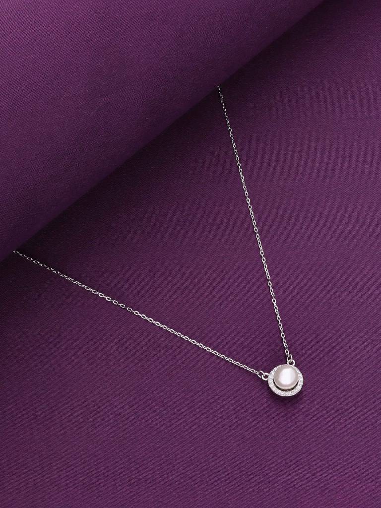 Sterling Silver Minimalistic Orbiting Pearl Chain Necklace : NLCS433-S-NA