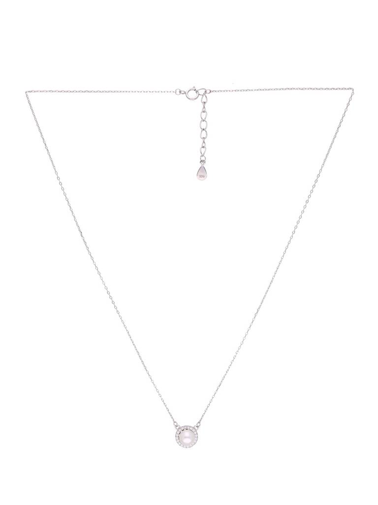 Sterling Silver Minimalistic Orbiting Pearl Chain Necklace : NLCS433-S-NA