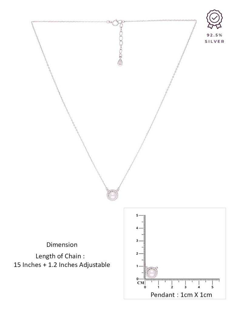 Sterling Silver Minimalistic Orbiting Pearl Chain Necklace : NLCS433-S-NA