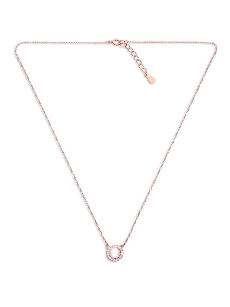 Sterling Silver Rose Gold Minimalistic Orbiting Pearl Chain Necklace : NLCS434-RG-NA