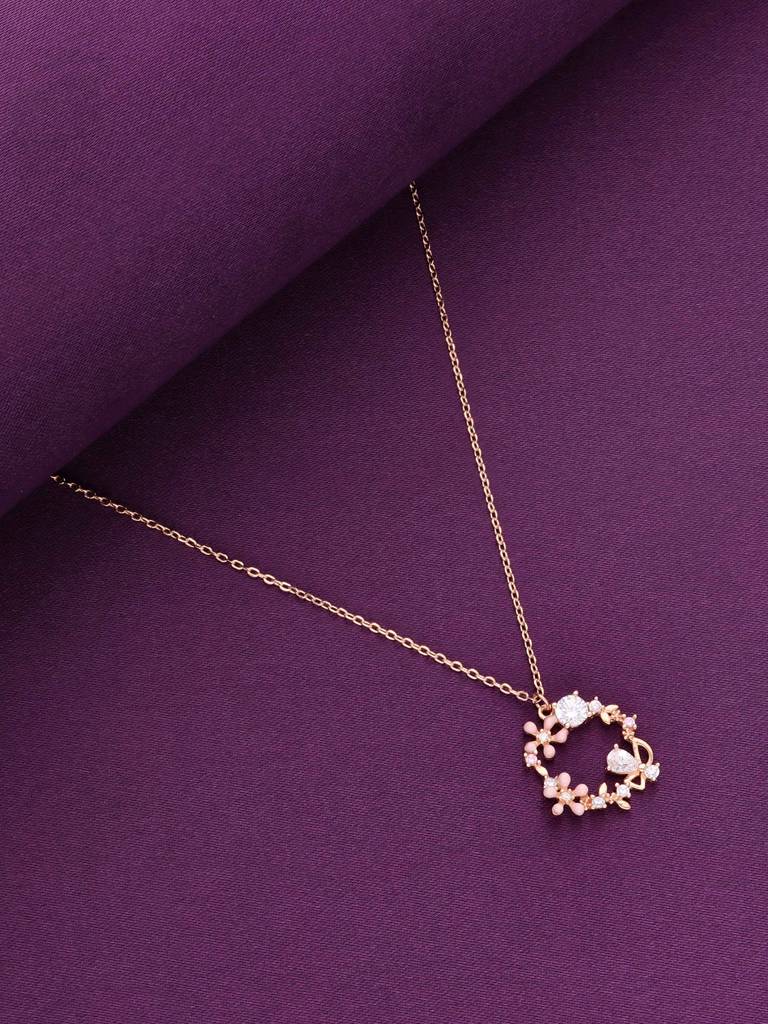 Sterling Silver Rose Gold Minimalistic Starry Spectacle Floral Necklace : NLCS436-RG-NA