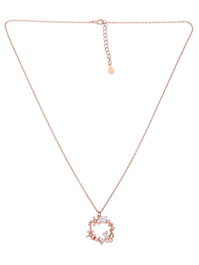 Sterling Silver Rose Gold Minimalistic Starry Spectacle Floral Necklace : NLCS436-RG-NA