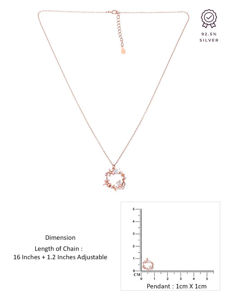 Sterling Silver Rose Gold Minimalistic Starry Spectacle Floral Necklace : NLCS436-RG-NA