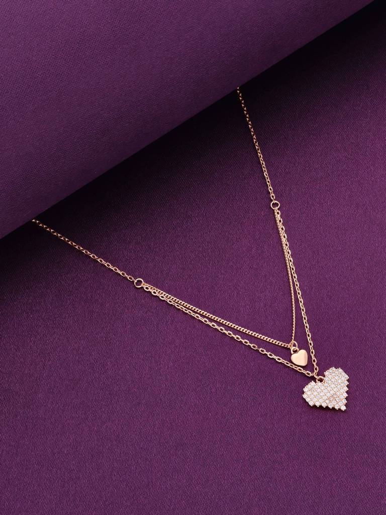 Sterling Silver Rose Gold String Of Heart Chain Necklace : NLCS438-RG-NA