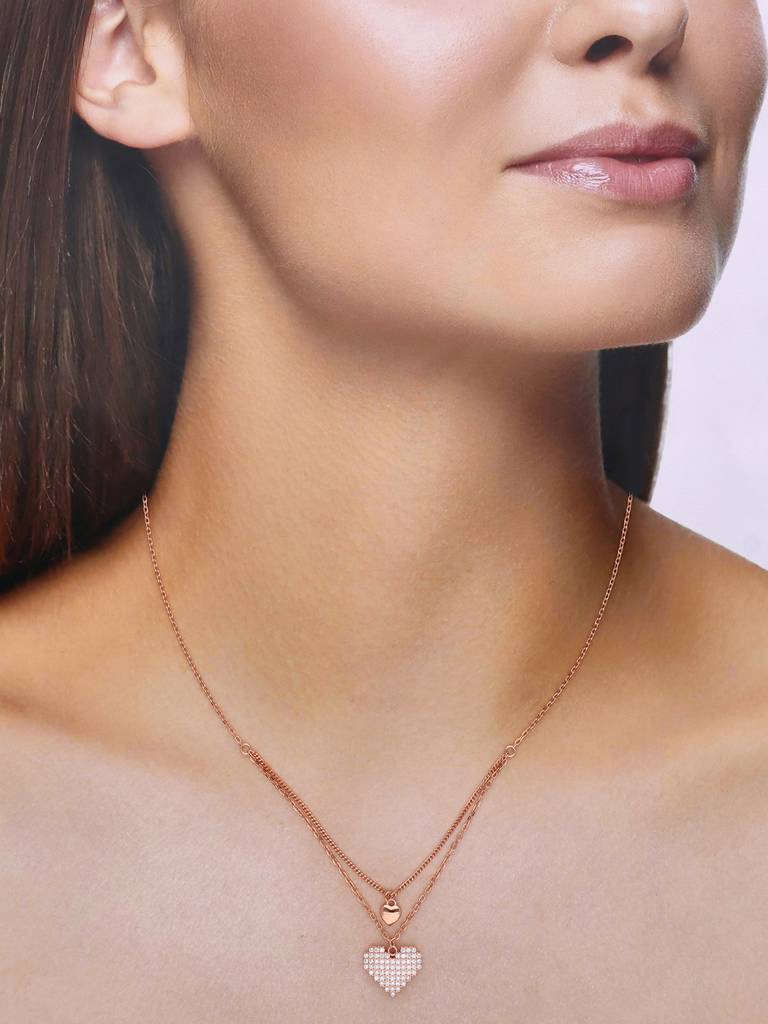 Sterling Silver Rose Gold String Of Heart Chain Necklace : NLCS438-RG-NA