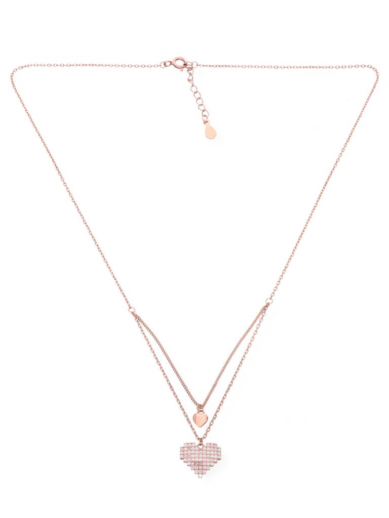 Sterling Silver Rose Gold String Of Heart Chain Necklace : NLCS438-RG-NA