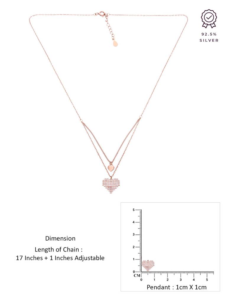 Sterling Silver Rose Gold String Of Heart Chain Necklace : NLCS438-RG-NA