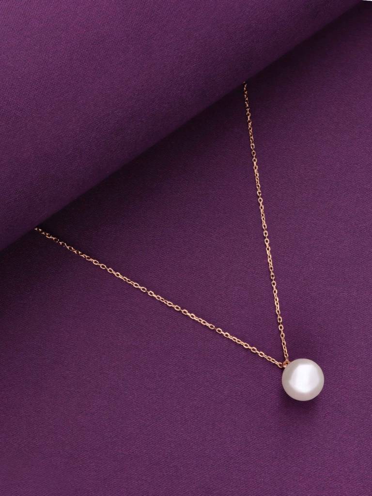 Sterling Silver Rose Gold Pearly White Necklace : NLCS440-RG-NA