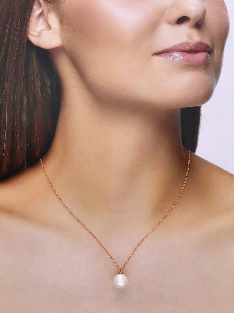 Sterling Silver Rose Gold Pearly White Necklace : NLCS440-RG-NA