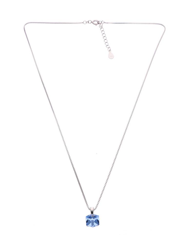 Sterling Silver Shiny Blue Crystal Casual Necklace : NLCS441-S-NA