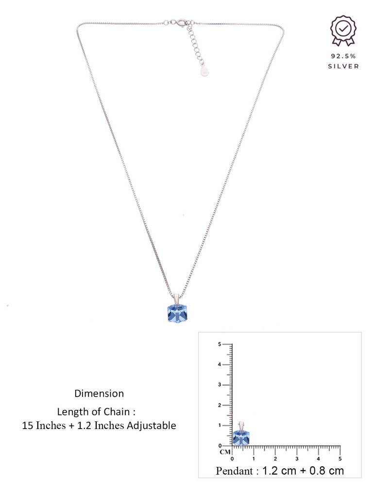 Sterling Silver Shiny Blue Crystal Casual Necklace : NLCS441-S-NA