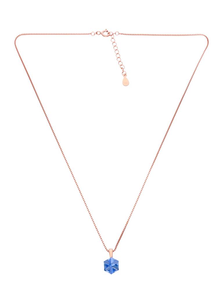 Sterling Silver Rose Gold Shiny Blue Crystal Casual Necklace : NLCS442-RG-NA