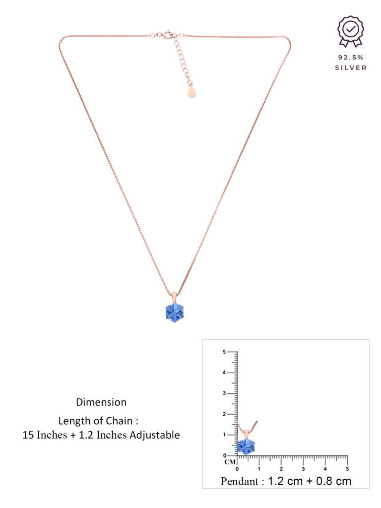 Sterling Silver Rose Gold Shiny Blue Crystal Casual Necklace : NLCS442-RG-NA