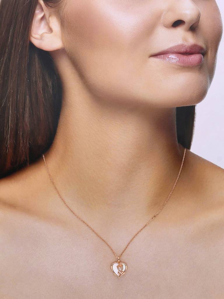 Sterling Silver Rose Gold A Hearty Rose Of Love Casual Chain Necklace : NLCS474-RG-NA