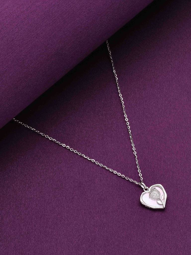 Sterling Silver A Hearty Rose Of Love Casual Chain Necklace : NLCS474-S-NA