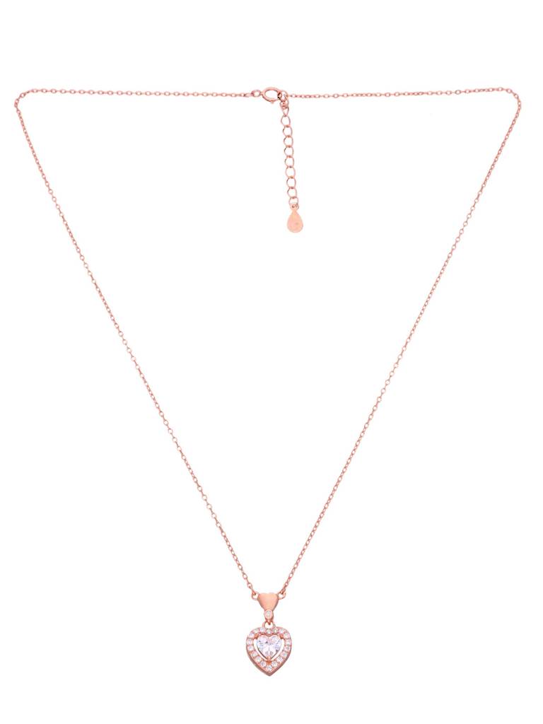 Sterling Silver Rose Gold Dainty Heart Diamond Studded Chain Necklace : NLCS485-RG-NA