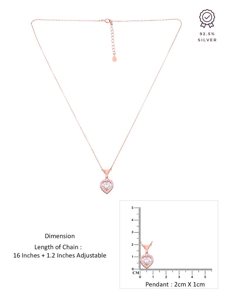 Sterling Silver Rose Gold Dainty Heart Diamond Studded Chain Necklace : NLCS485-RG-NA