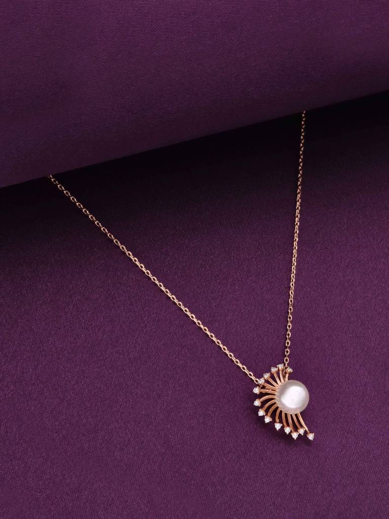 Sterling Silver Rose Gold The Lovely Zircon & Pearl Casual Necklace : NLCS493-RG-NA