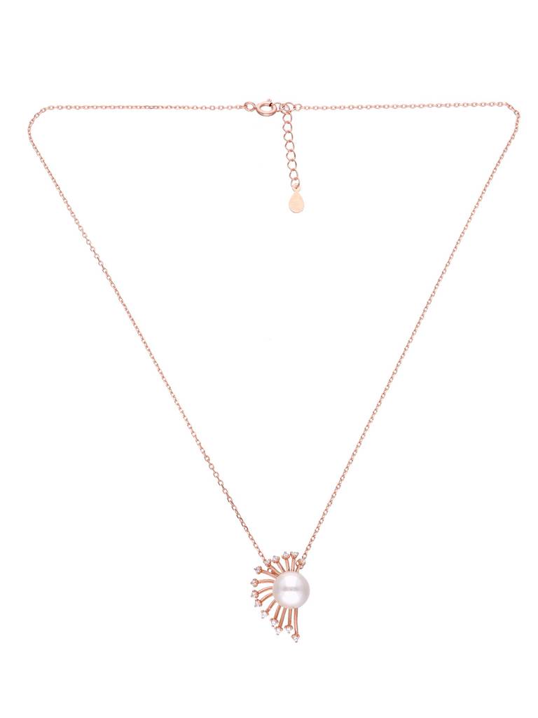 Sterling Silver Rose Gold The Lovely Zircon & Pearl Casual Necklace : NLCS493-RG-NA