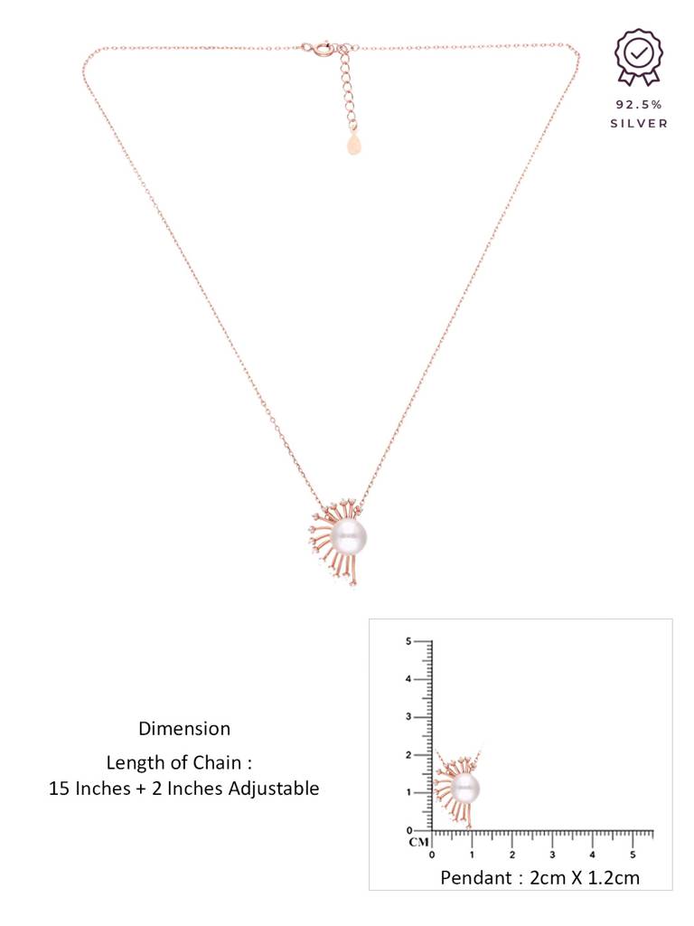 Sterling Silver Rose Gold The Lovely Zircon & Pearl Casual Necklace : NLCS493-RG-NA