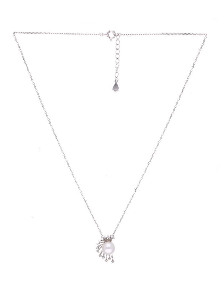 Sterling Silver The Lovely Zircon & Pearl Casual Necklace : NLCS493-S-NA