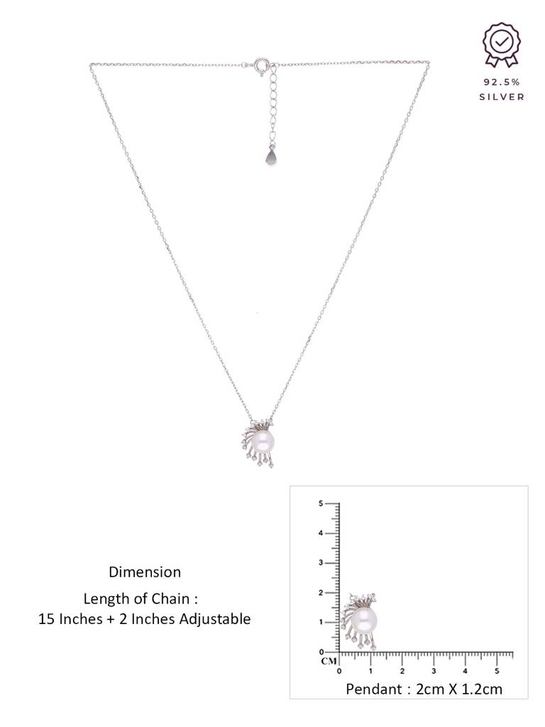 Sterling Silver The Lovely Zircon & Pearl Casual Necklace : NLCS493-S-NA
