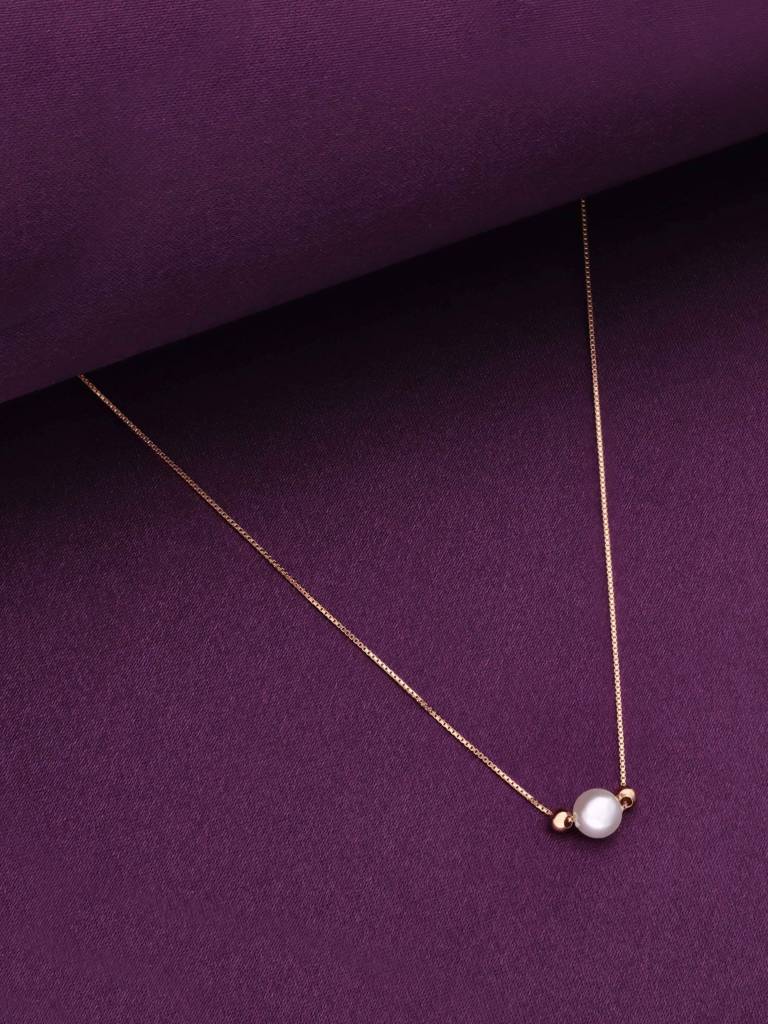 Sterling Silver Rose Gold Trendy Pearl & Beads Chain Necklace : NLCS495-RG-NA