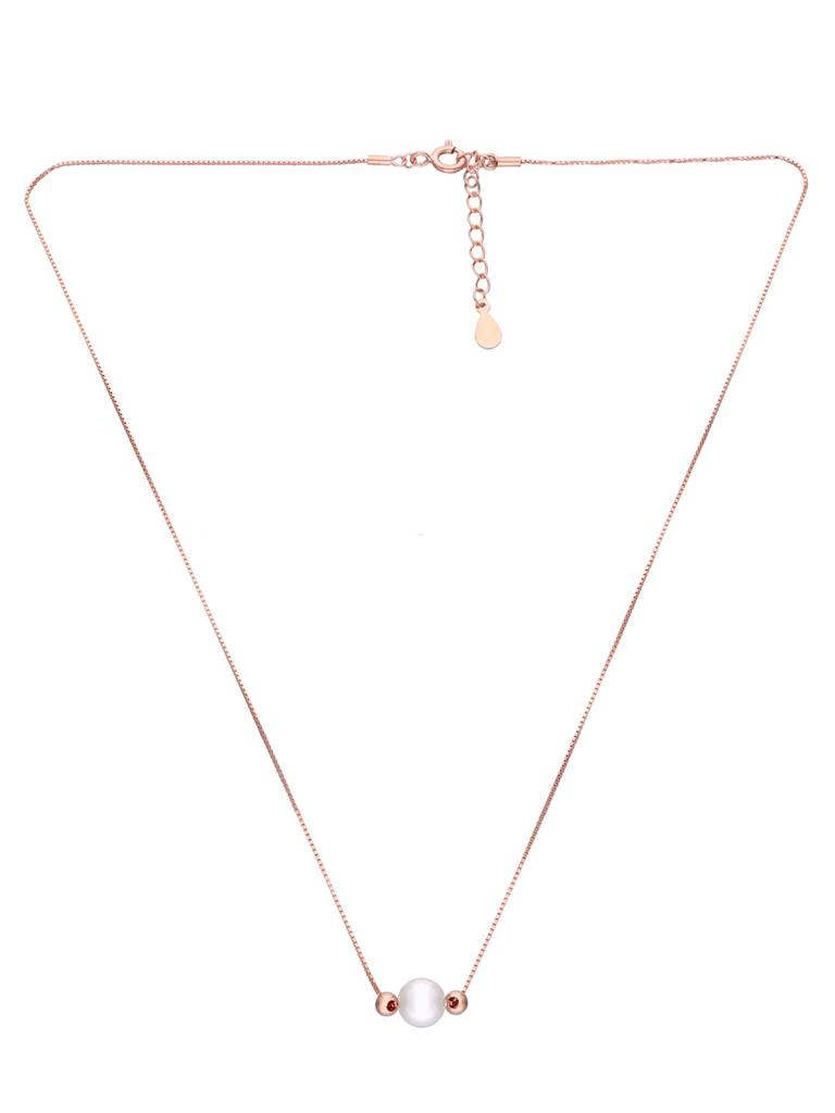 Sterling Silver Rose Gold Trendy Pearl & Beads Chain Necklace : NLCS495-RG-NA