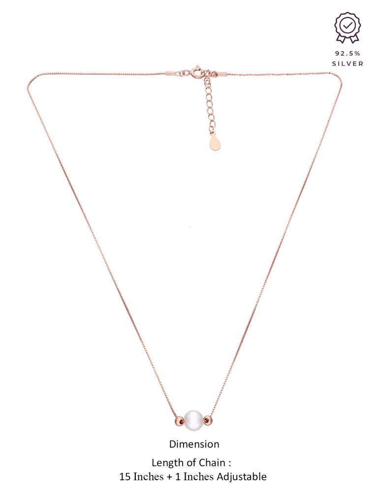 Sterling Silver Rose Gold Trendy Pearl & Beads Chain Necklace : NLCS495-RG-NA