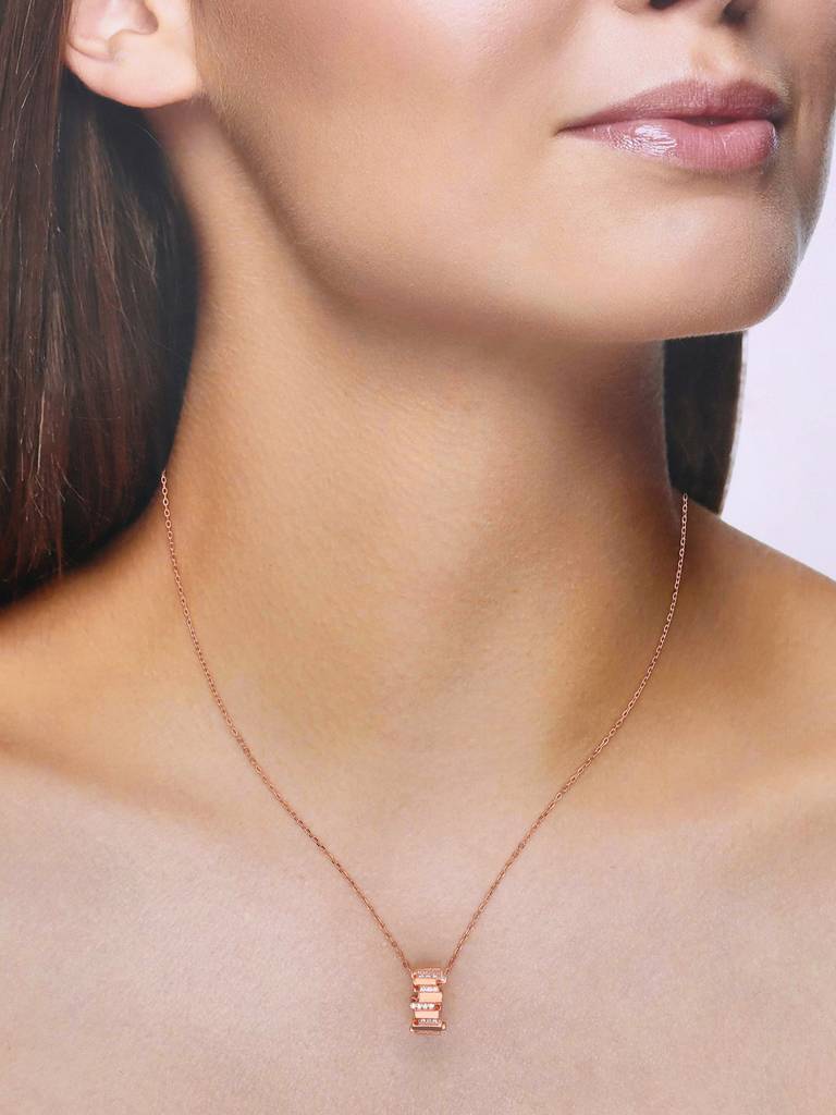 Sterling Silver Rose Gold Eternal Circle Ring Pendant Necklace : NLCS496-RG-NA