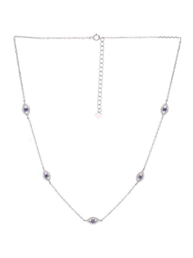 Sterling Silver Minimalistic Multiple Evil Eye Studded Chain Necklace : NLCS499-S-NA