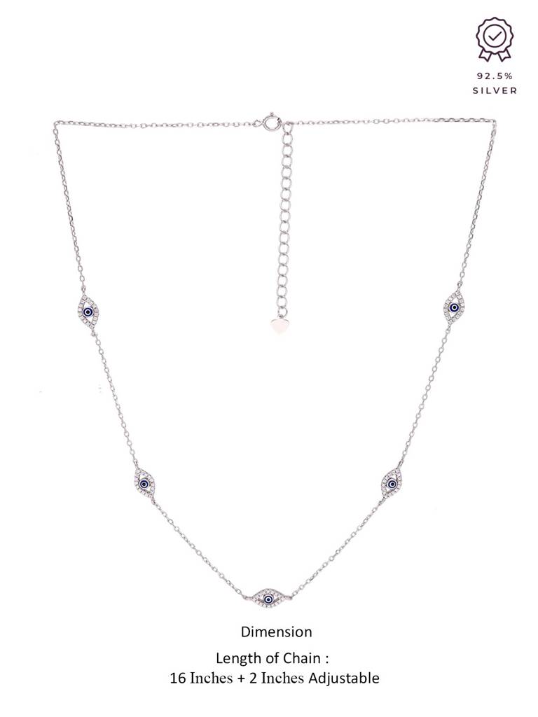 Sterling Silver Minimalistic Multiple Evil Eye Studded Chain Necklace : NLCS499-S-NA