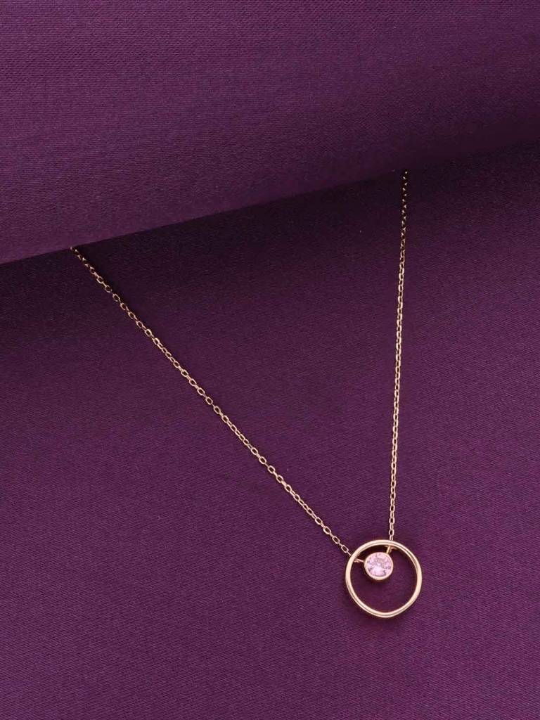 Sterling Silver Rose Gold Pink Circular Zircon Necklace : NLCS500-RG-NA
