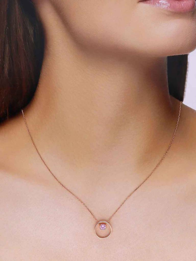 Sterling Silver Rose Gold Pink Circular Zircon Necklace : NLCS500-RG-NA
