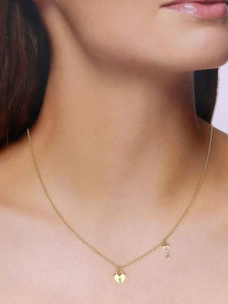 Sterling Silver Gold Heart Lock & Key Necklace : NLCS501-G-NA