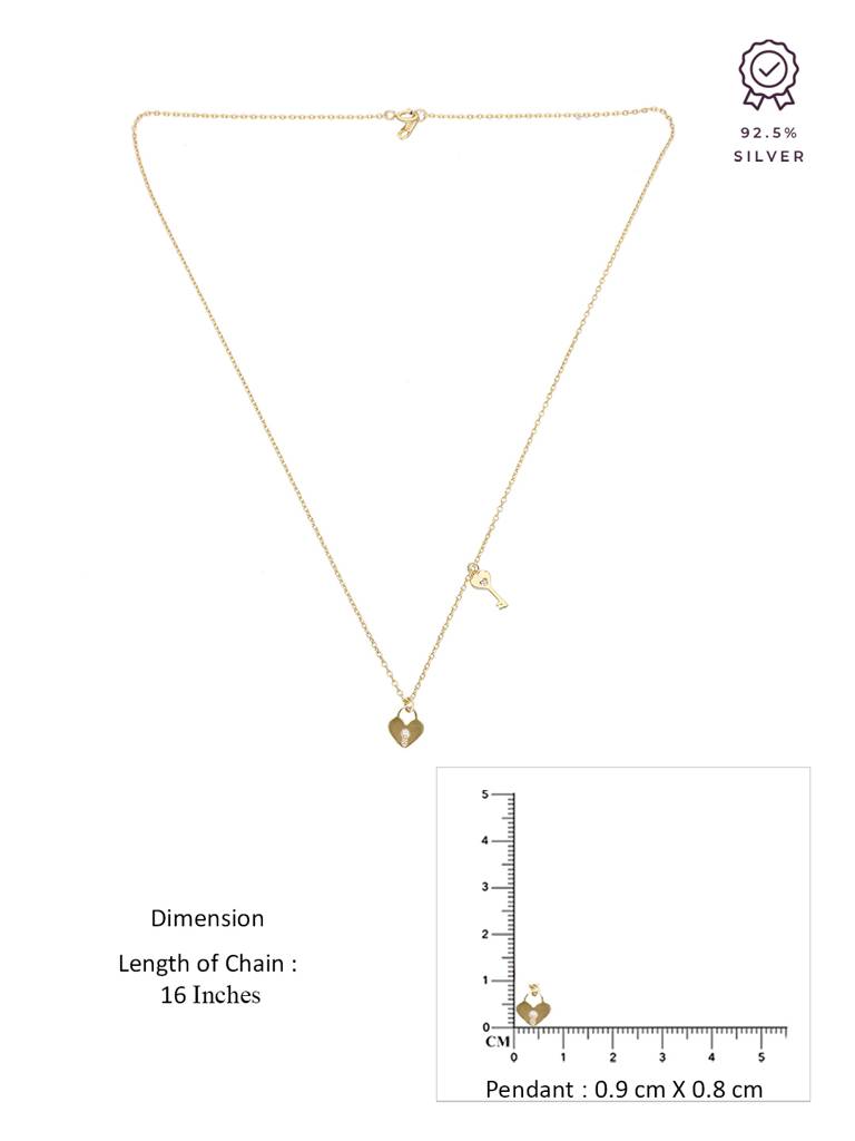 Sterling Silver Gold Heart Lock & Key Necklace : NLCS501-G-NA