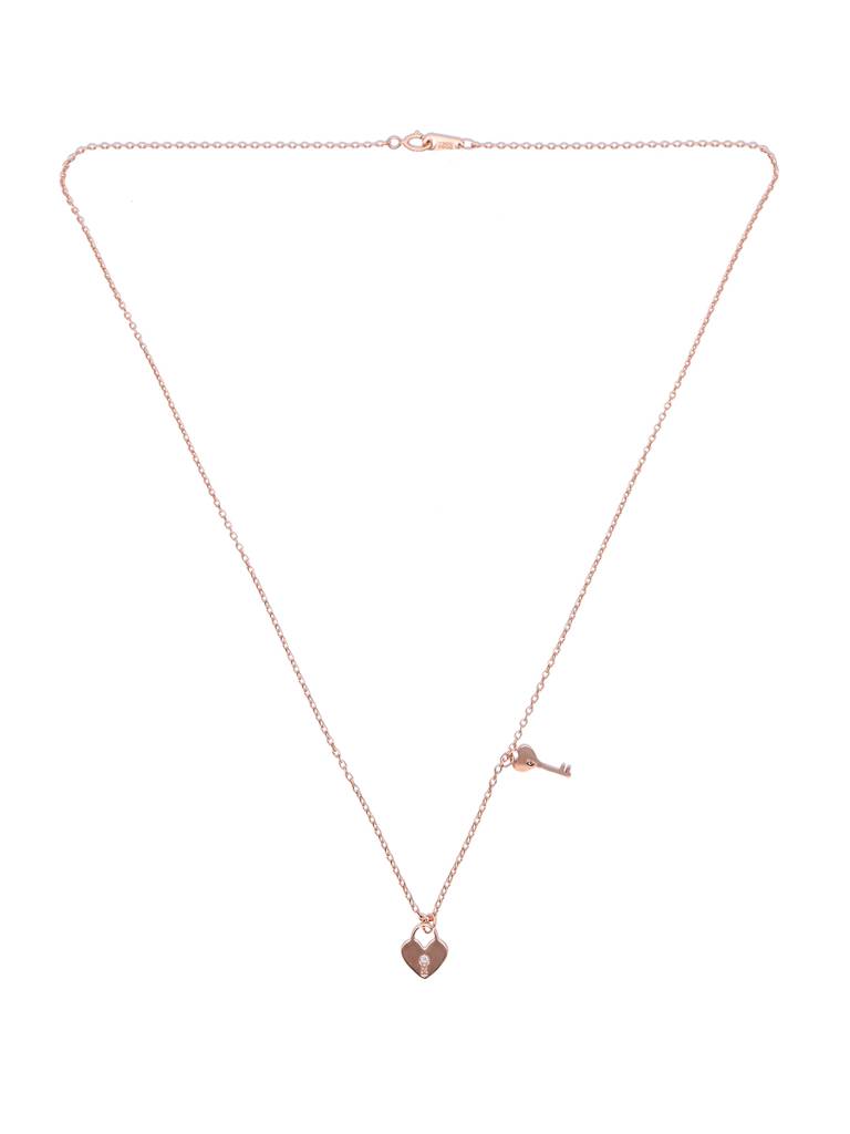 Sterling Silver Rose Gold Heart Lock & Key Necklace : NLCS501-RG-NA