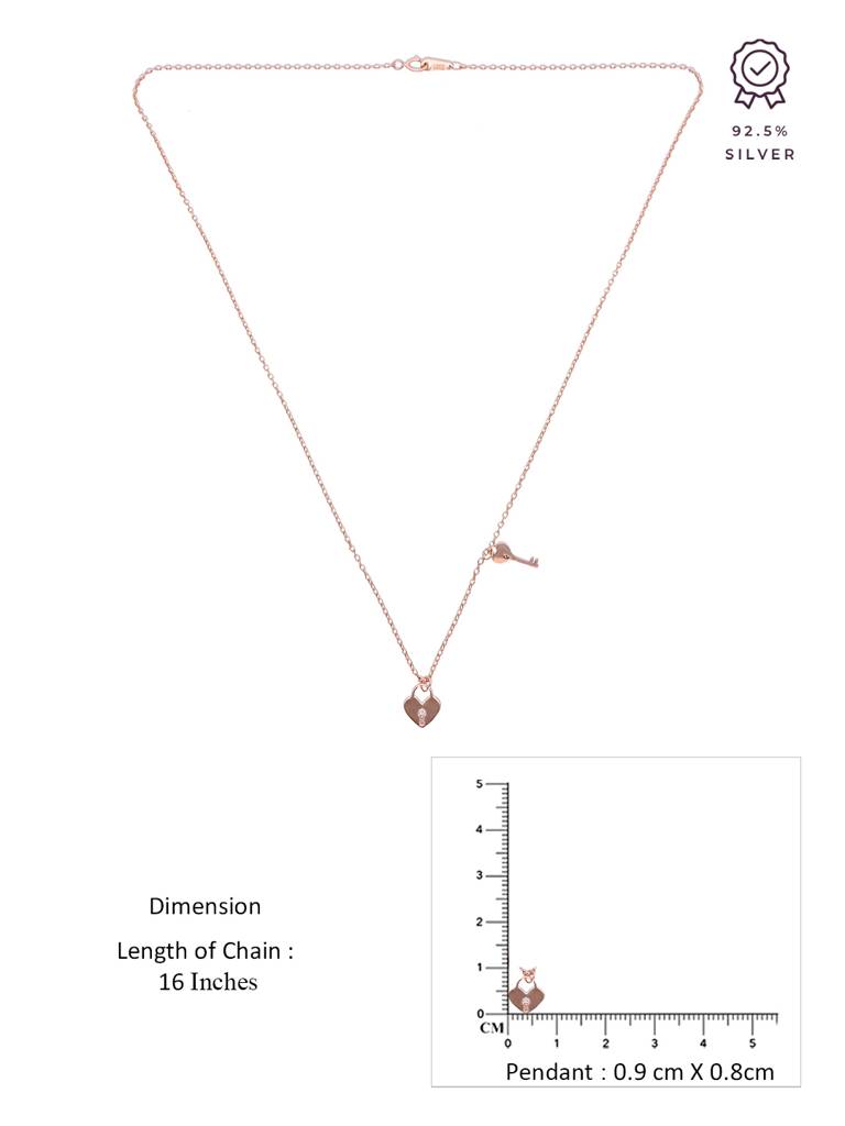 Sterling Silver Rose Gold Heart Lock & Key Necklace : NLCS501-RG-NA