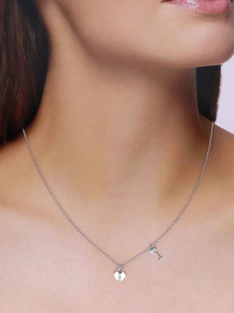 Sterling Silver Heart Lock & Key Necklace : NLCS501-S-NA