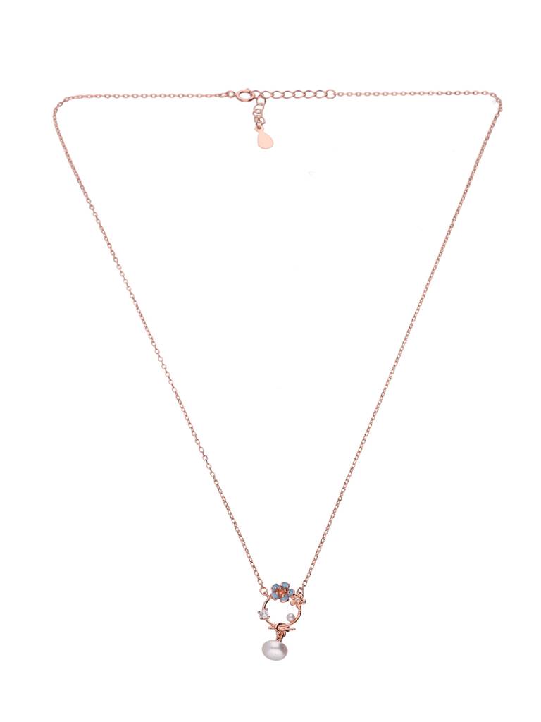 Sterling Silver Rose Gold Floral Pearl Drop Necklace : NLCS503-RG-NA