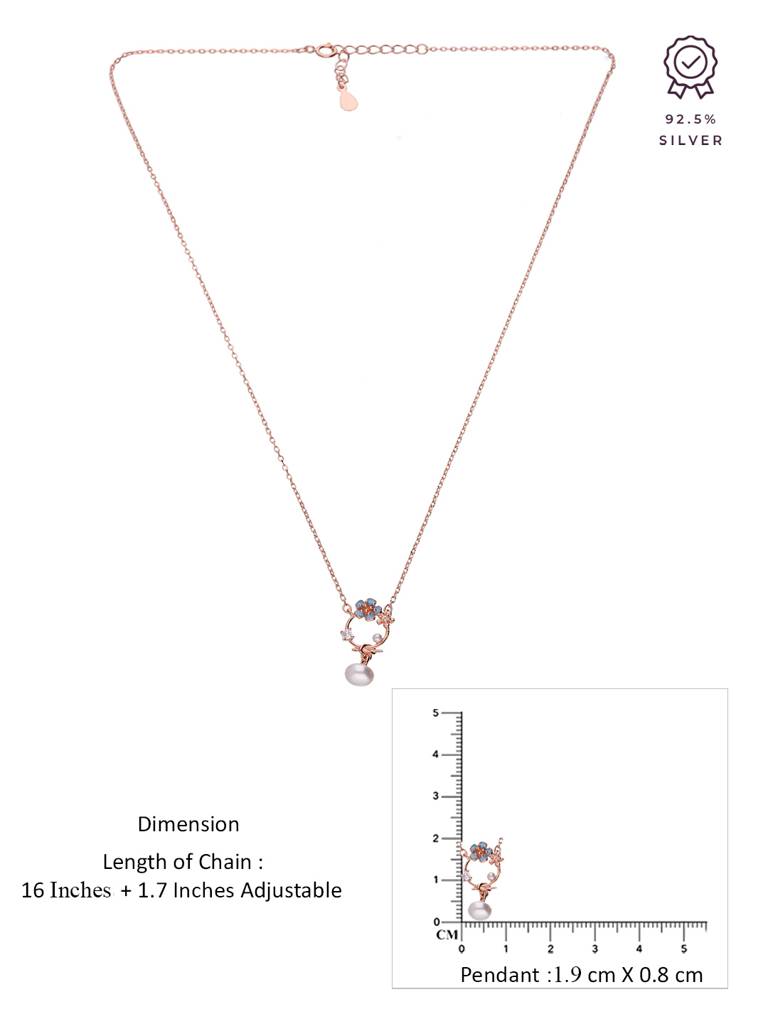 Sterling Silver Rose Gold Floral Pearl Drop Necklace : NLCS503-RG-NA