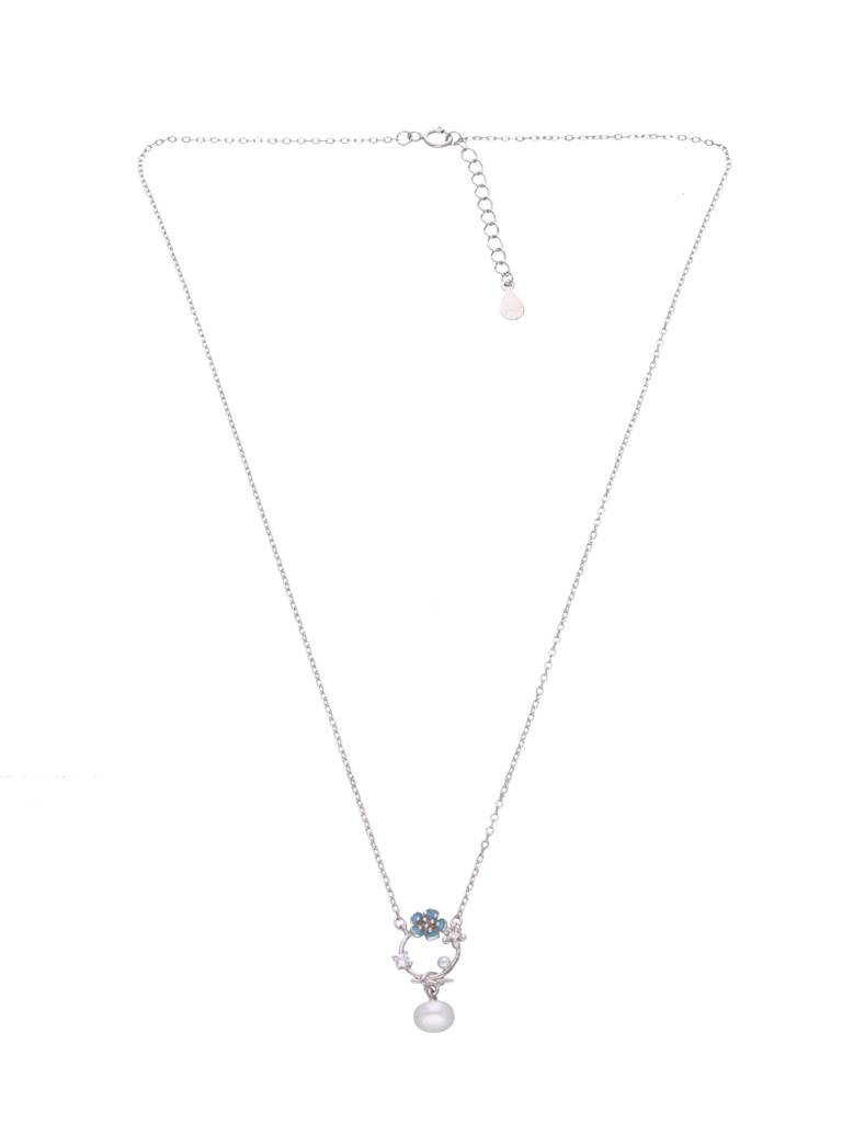 Sterling Silver Floral Pearl Drop Necklace : NLCS503-S-NA